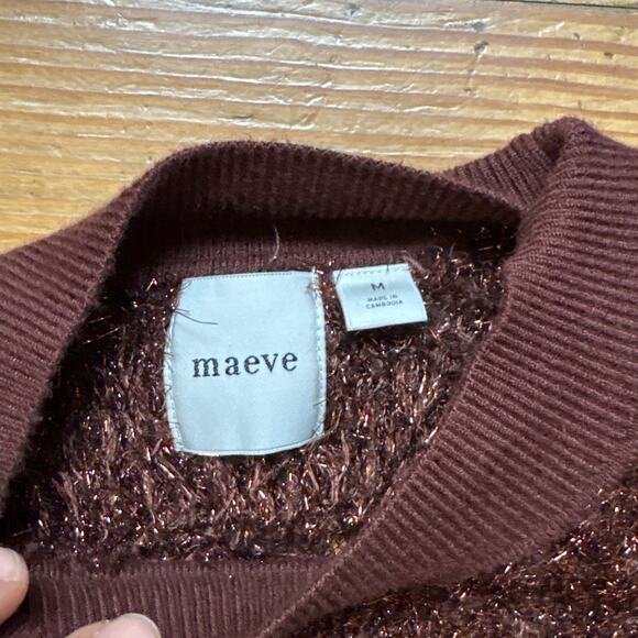 Anthropologie Maeve Violetta brown short sleeve tinsel open back sweater SIZE M - Picture 5 of 7